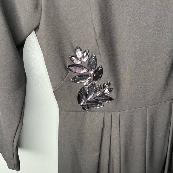 Kay Unger Margherita Stretch Crepe Walk Thru Jumpsuit Art Deco Beading - Picture 7 of 12